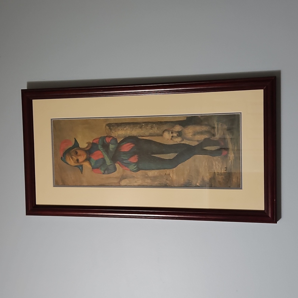 Vintage Rare Framed Art Print Big Eyed Blonde Girl and Dog